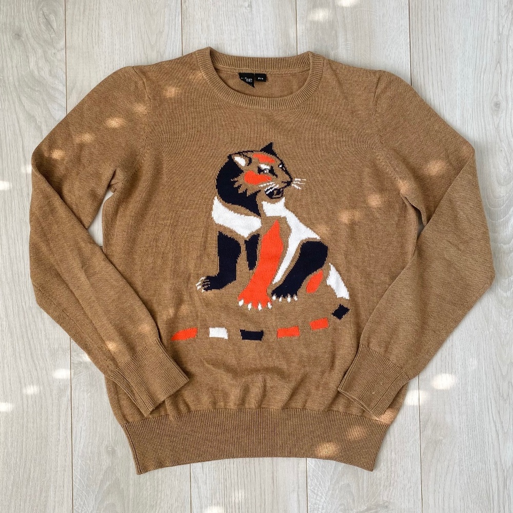 Simons Brown Cat Pullover Sweater